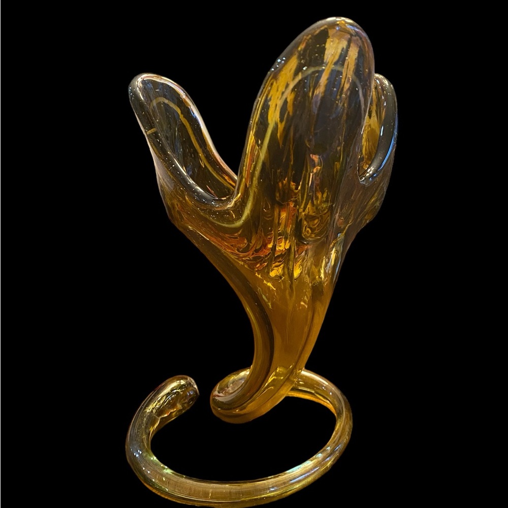 VTG Sooner Art Glass Jack in the Pulpit Horn Vase Amber Brown Hand Blown 10"